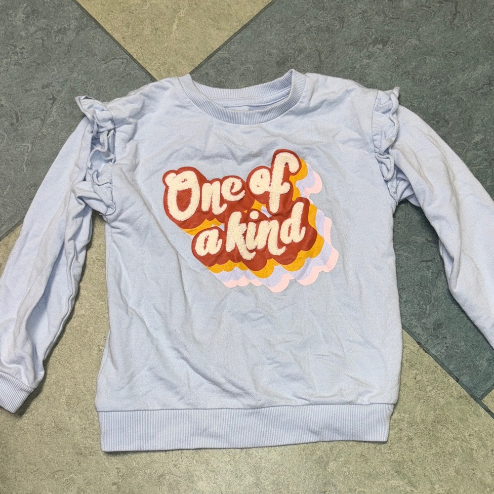 Kids 'One of a Kind' Ruffle Sleeve Shirt - Light Blue